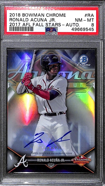 2018 Bowman Chrome Ronald Acuna Jr. 2017 AFL Fall Stars Autograph Graded PSA 8